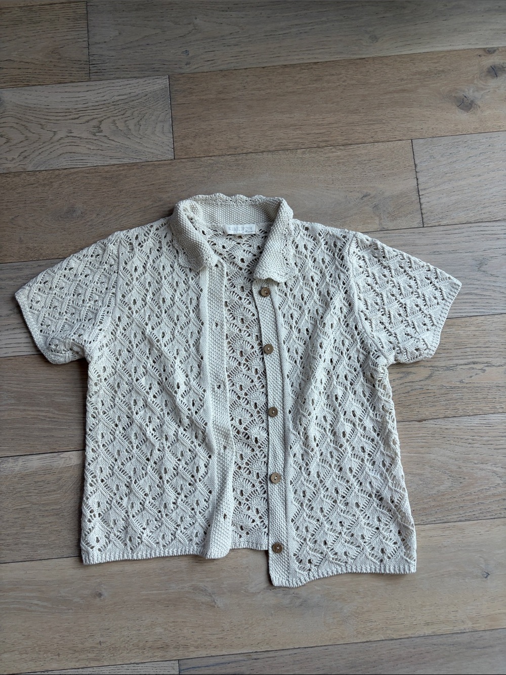 Women's Cream Crochet Button-Front Short Sleeve Top